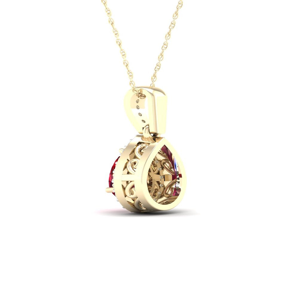 Imperial Gemstone 10K Yellow Gold Pear Cut Ruby 1/20 CT TW Diamond Halo Pendant