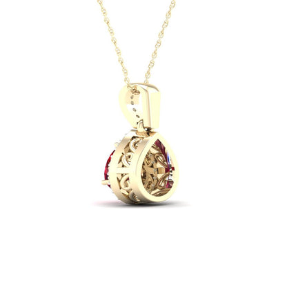 Imperial Gemstone 10K Yellow Gold Pear Cut Ruby 1/20 CT TW Diamond Halo Pendant