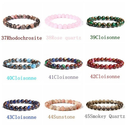 Natural Raw Gemstone Beaded Bracelet Elastic Stretch Crystal Jade Jasper Stone B