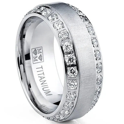 Titanium Steel Zircon Ring for Men Wedding Engagement Ring Stainless Steel Diamo