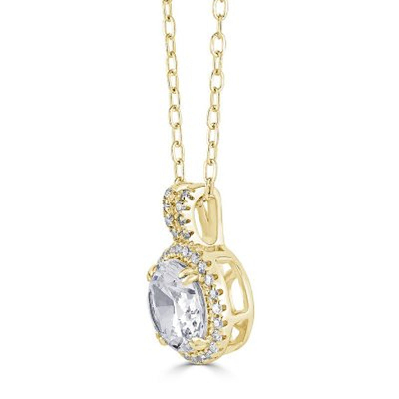 Lab Created White Sapphire with 0.11 CT. T.W. Diamond Halo Pendant in 14K Gold