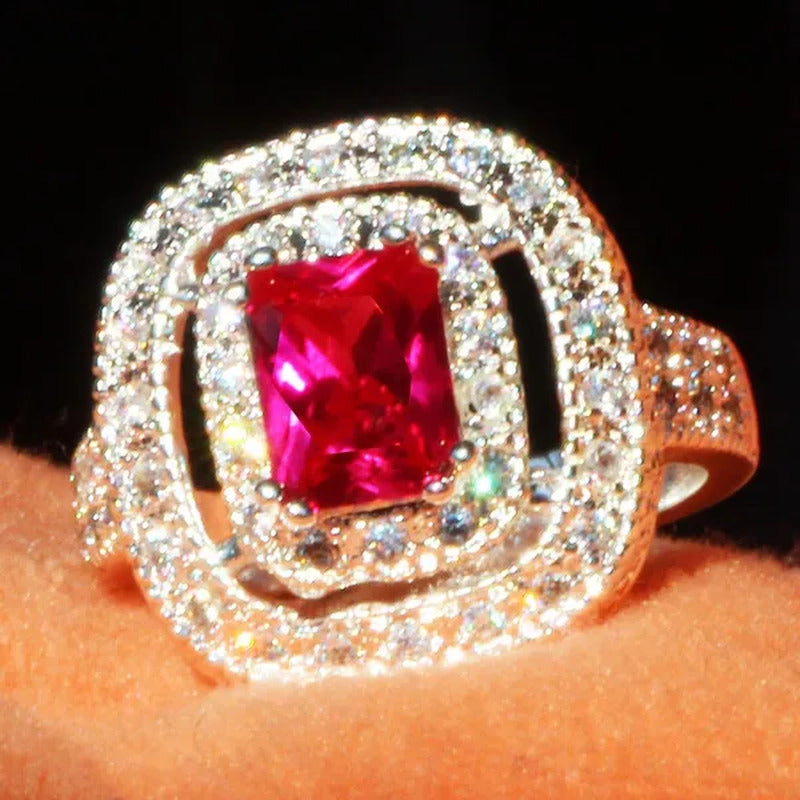 Princess 925 Silver Natural Ruby Gemstones Birthstone Bride Wedding Engagement S