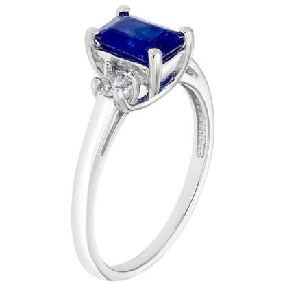 Three Stone Octogonal Sapphire Ring with .20CT. T.W. Diamond Set in 14K Gold