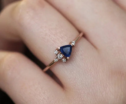 Exquisite Blue Zircon Women Rose Gold Colour Wedding Engagement Rings Jewelry Si