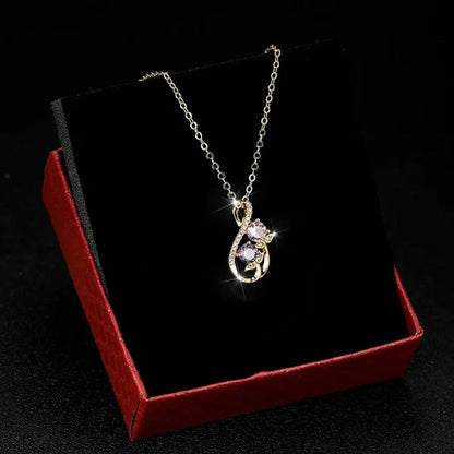 Unique 18K Gold Number Eight Pink Sapphire Tulip Pendant White Diamond Necklace
