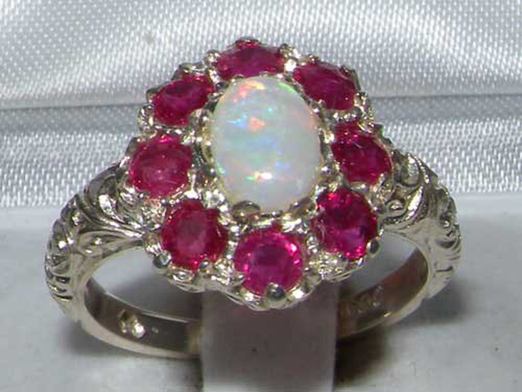 LBG British Made Solid 925 Sterling Silver Natural Opal & Ruby Womens Anniversar