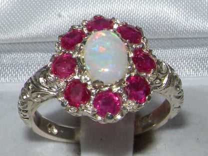 LBG British Made Solid 925 Sterling Silver Natural Opal & Ruby Womens Anniversar