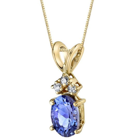0.75 Ct Oval Shape Tanzanite and Diamond Pendant Necklace in 14K Yellow Gold, 18