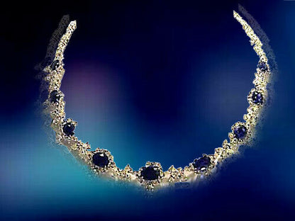 OVAL BLUE SAPPHIRE 9 SET WITH 84 MARQUISE SHAPE 75 PEAR SHAPE 77 ROUND NECKLACE