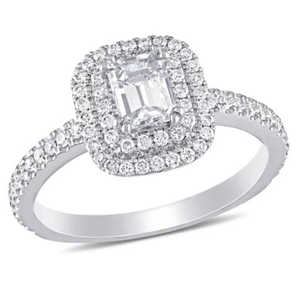 Allura 0.95 CT. T.W. Emerald and Round-Cut Diamond Double Halo Engagement Ring i