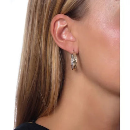 14K Two-Tone Diamond Cut Hoop Earrings