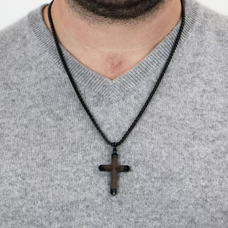 Spartan Men'S Ebony Wood Stainless Steel Cross with 24" Rolo Chain