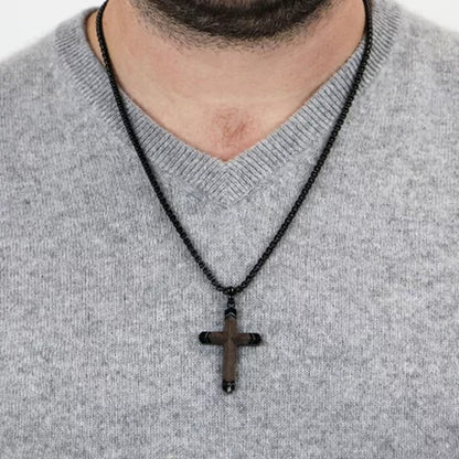 Spartan Men'S Ebony Wood Stainless Steel Cross with 24" Rolo Chain