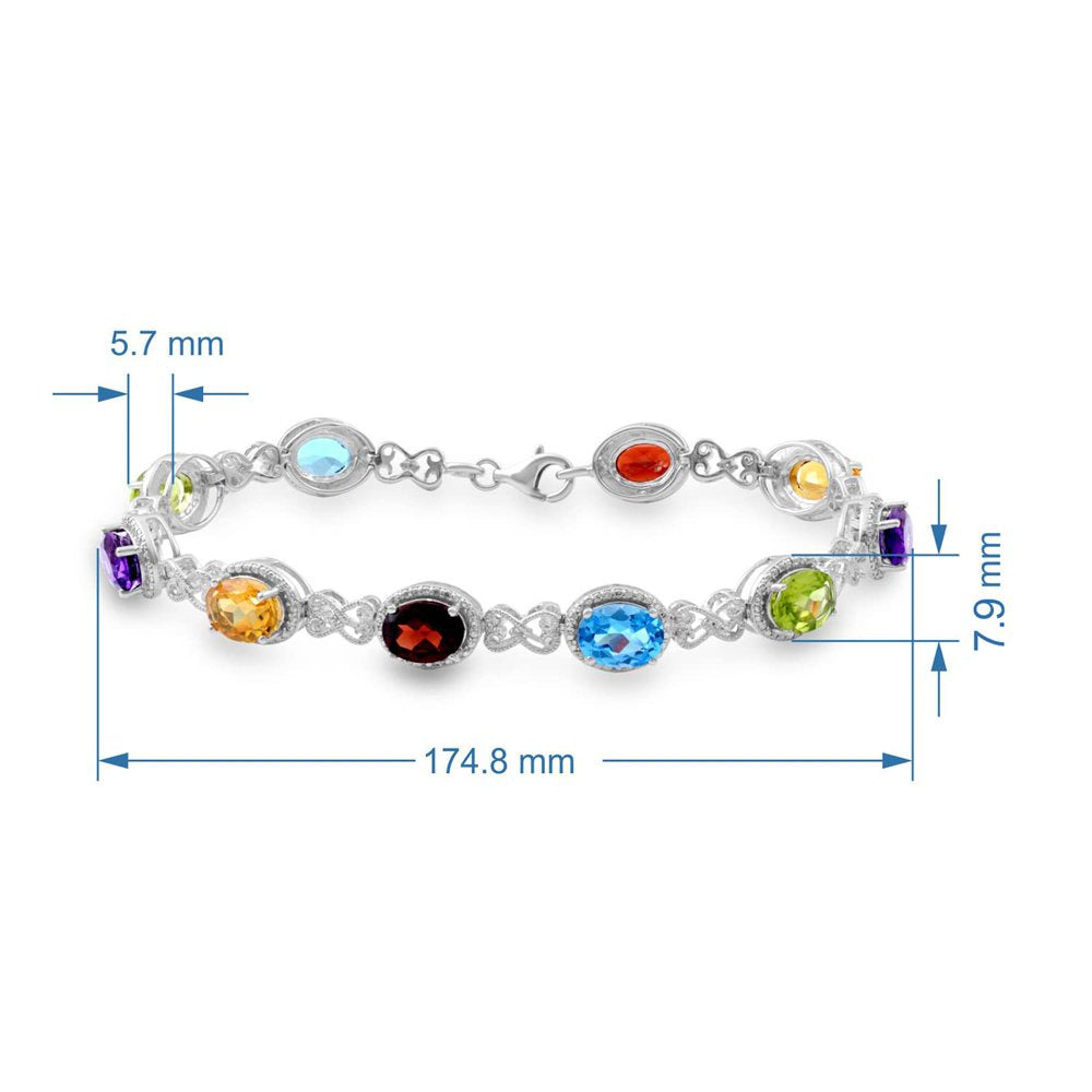 Sterling Silver 8X6Mm Oval Blue Topaz, Peridot, Amethyst, Citrine and Garnet Mul
