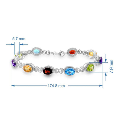 Sterling Silver 8X6Mm Oval Blue Topaz, Peridot, Amethyst, Citrine and Garnet Mul
