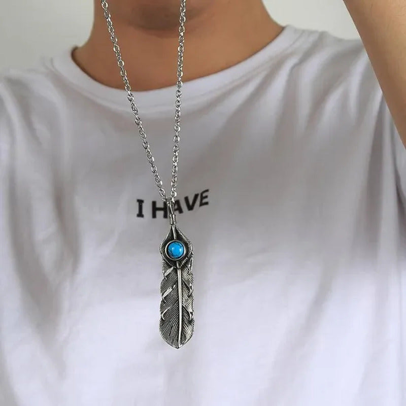 Jewelry Creative Ruby Feather Pendant Stainless Steel Necklace Ins Titanium St