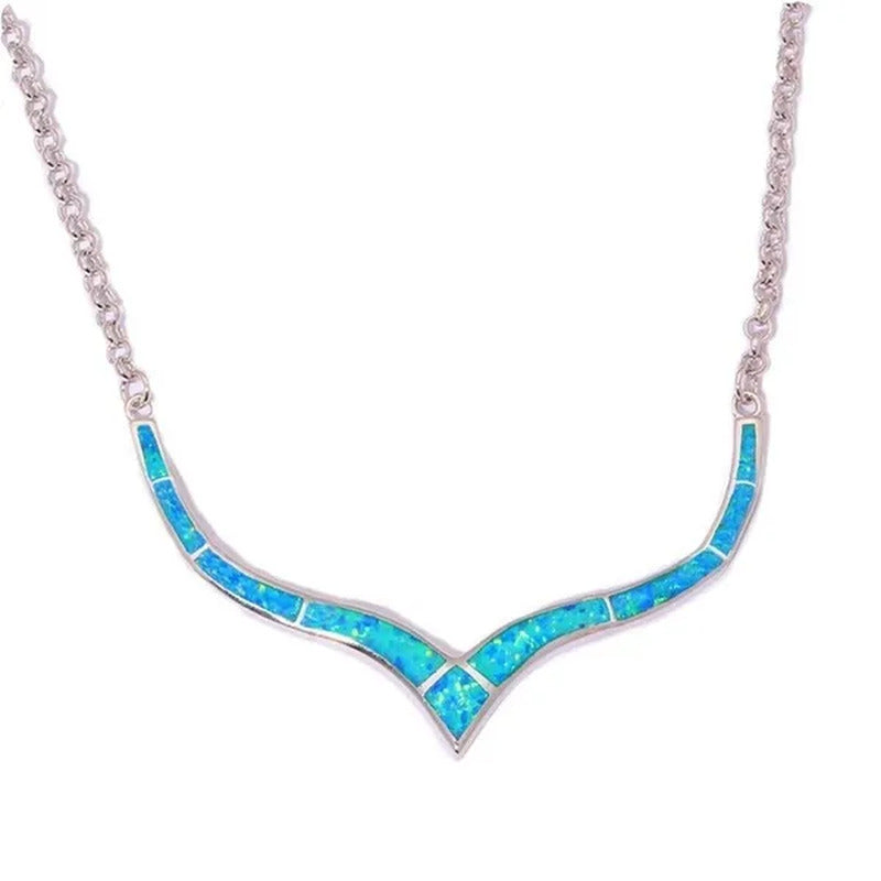Vintage Humanoid Blue Opal Pendant Filled Necklace Women Jewelry Gifts