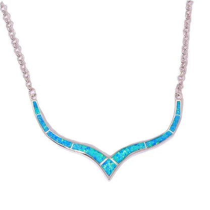 Vintage Humanoid Blue Opal Pendant Filled Necklace Women Jewelry Gifts