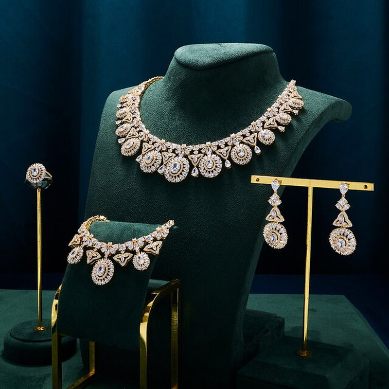 Luxury Women Wedding Jewelry Set Colorful Cubic Zirconia Bridal Necklace
