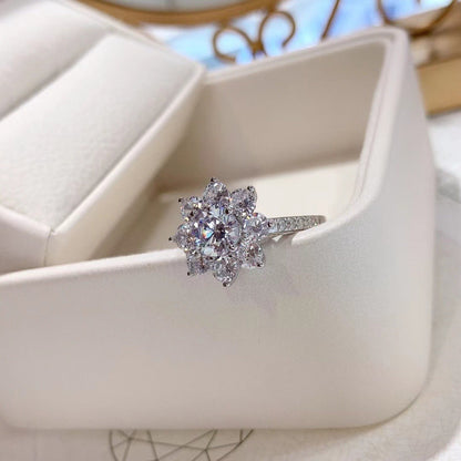 Moissanite Women'S Ring Sun Flower
