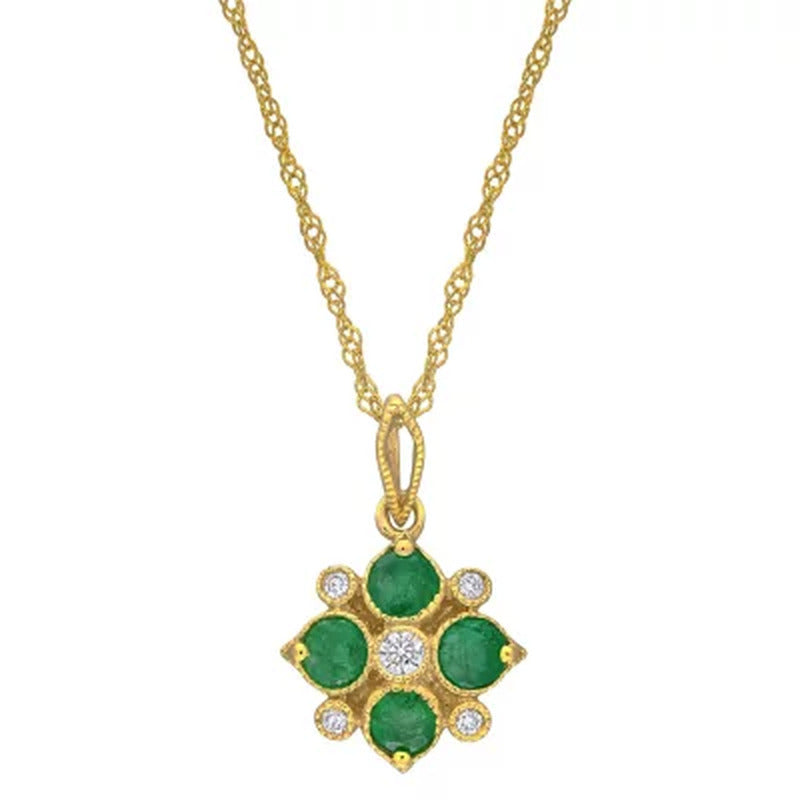 Emerald and Diamond Accent Geometric Pendant in 14K Yellow Gold