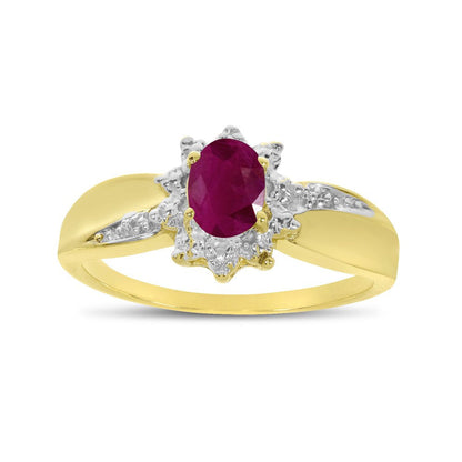 10K Yellow Gold Oval Ruby and Diamond Ring