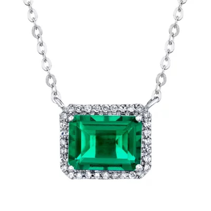 925 Sterling Silver Lab Created Emerald and 0.08 CT. T.W. Diamond Necklace