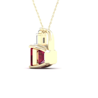 Imperial Gemstone 10K Yellow Gold Octagonal Cut Ruby and Diamond Pendant Necklac