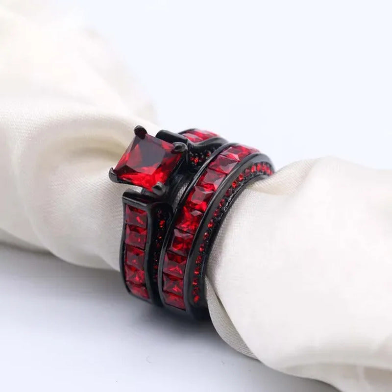 Sz6-12 (TWO RINGS) Couple Rings Black and Red Ring Titanium Steel Wedding Band R