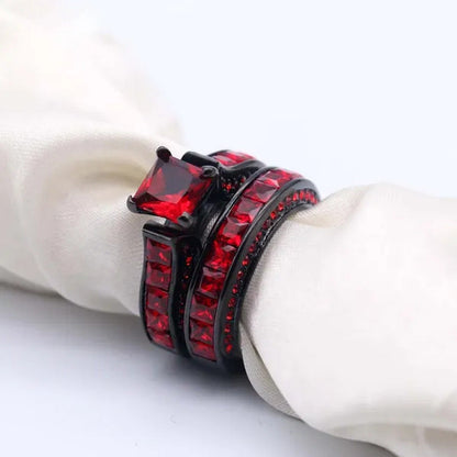 Sz6-12 (TWO RINGS) Couple Rings Black and Red Ring Titanium Steel Wedding Band R