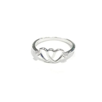 Cute 925 Sterling Silver Double Heart Shaped Hollow Diamond Ring Wedding Engagme