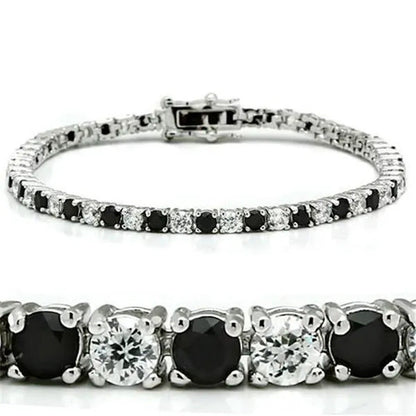 Women Rhodium Brass Bracelet with AAA Grade CZ in Black Diamond - 7 In.