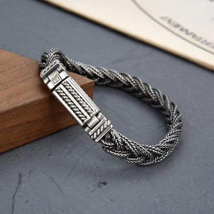 Real S925 Silver Jewelry Retro Heavy Industry Pure Handmade Woven Twist Bracelet