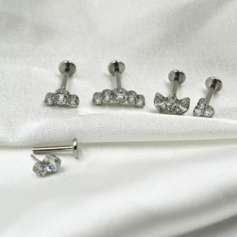 50Pcs Body Jewelry 16G Push in Lip Morne Nose Earrings Stud Crown CZ