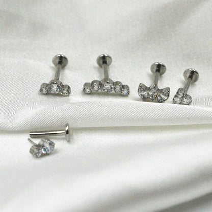 50Pcs Body Jewelry 16G Push in Lip Morne Nose Earrings Stud Crown CZ
