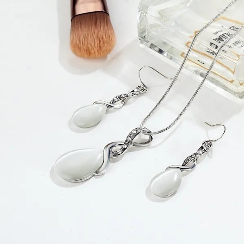 Fashion Elegant Crystal Opal Cross Necklace Earring Set Creative Simple Women Lu