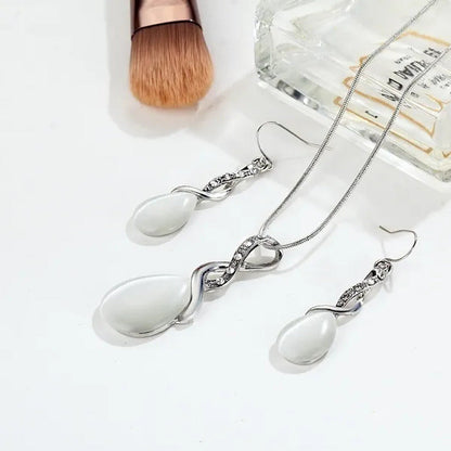 Fashion Elegant Crystal Opal Cross Necklace Earring Set Creative Simple Women Lu