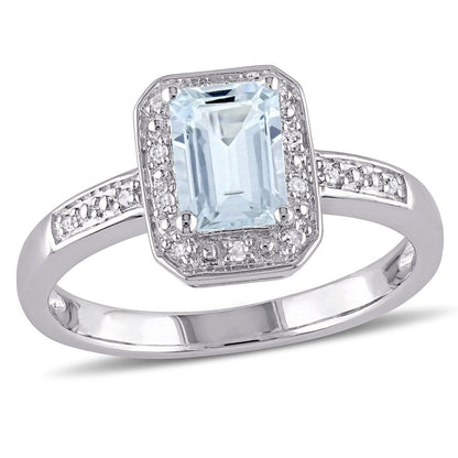 Miabella Women'S 1 Carat T.G.W. Emerald-Cut Aquamarine and Diamond Sterling Silv