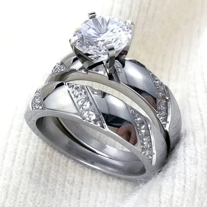 Size 5-10 Hers Women'S Stainless Steel Color Wedding Engagement Ring Transparent