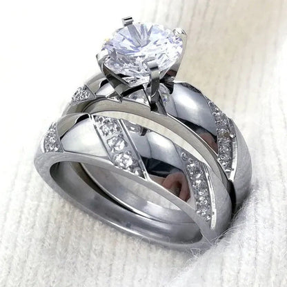 Size 5-10 Hers Women'S Stainless Steel Color Wedding Engagement Ring Transparent