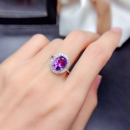 Natural Amethyst Ring Pendant Earring Set
