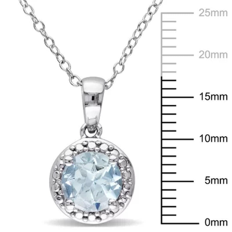 Aquamarine Halo Pendant in Sterling Silver