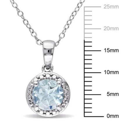 Aquamarine Halo Pendant in Sterling Silver
