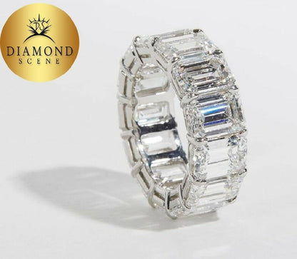 14 Carat Emerald Cut Diamond Platinum Eternity Band Ring
