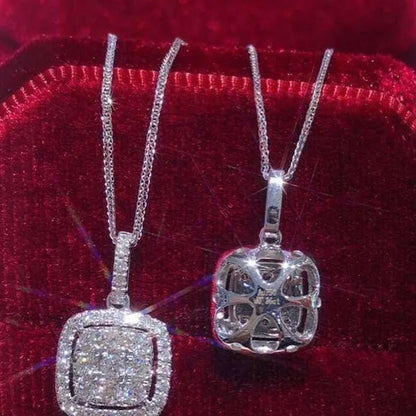 Necklace Earring Jewelry 925 Silver Micro Pave Diamond Square Pendant Necklace f