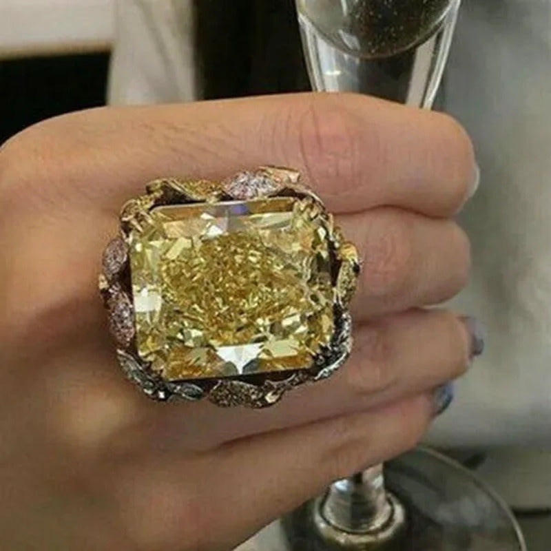 Luxurious Womens Big 18K Solid Gold Natural Gemstone Diamond Ring Anniversary Gi