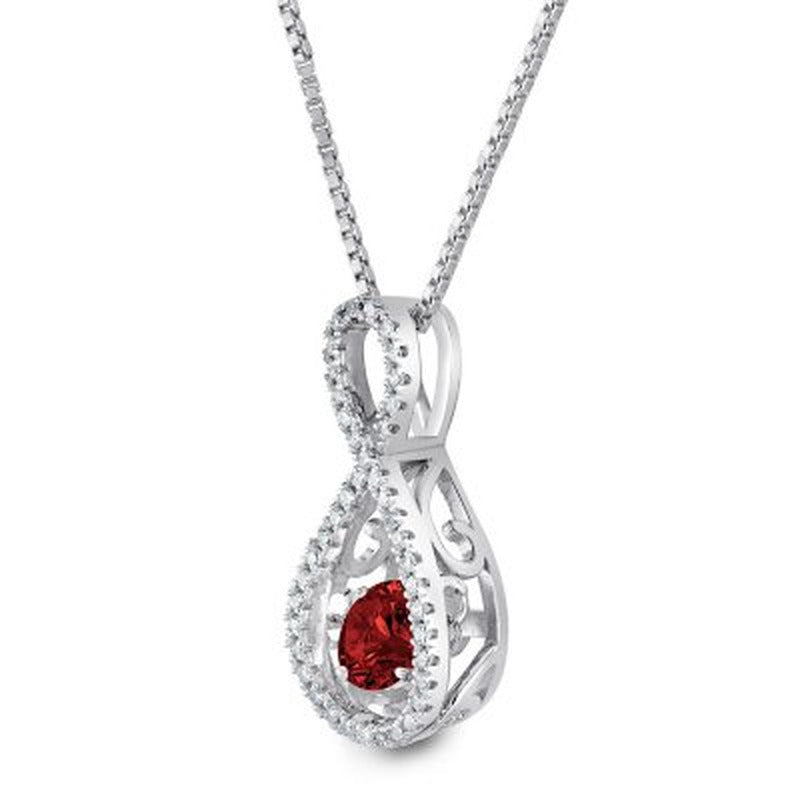 Dancing Garnet and 0.12 CT. T.W. Diamond Infinity Pendant in Sterling Silver