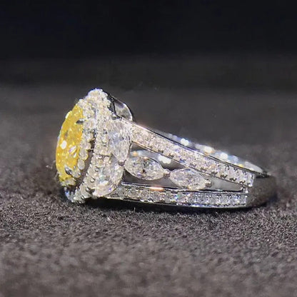 Trendy Silver Plated Lab Diamond White Sapphire Citrine Gemstone Rings for Women