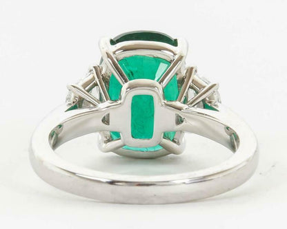 Fine 4.21 Carat GIA Cert Minor Oil Emerald Diamond Platinum Ring