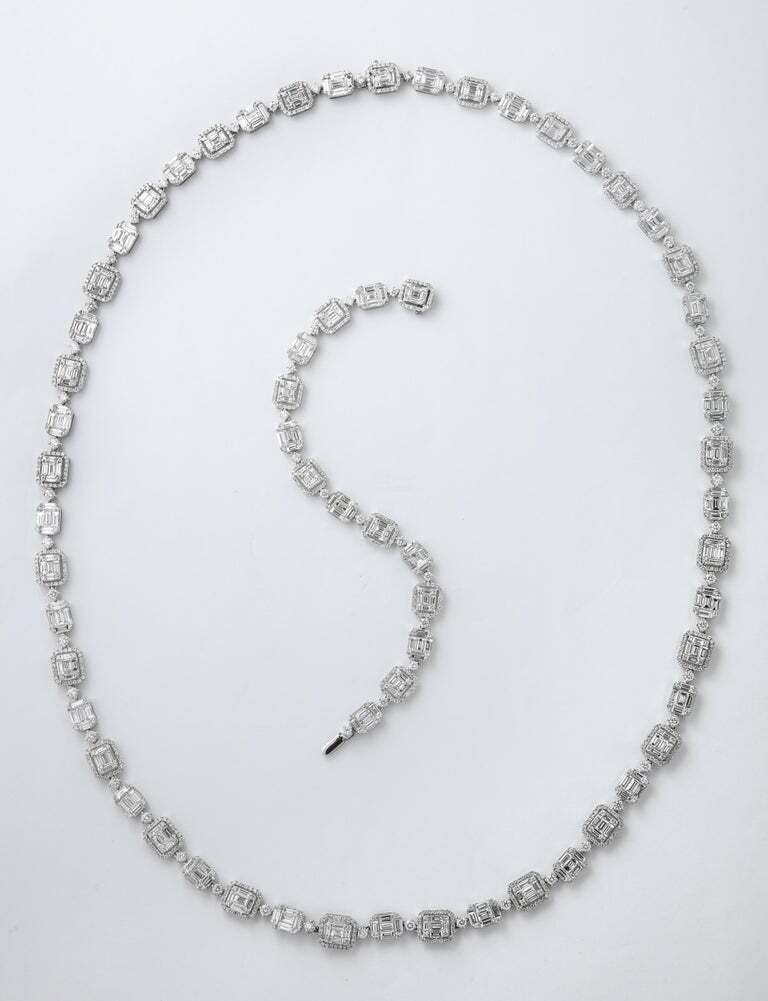 Emerald Cut Long Diamond Illusion Set Necklace and Bracelet Set
